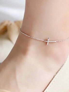“Empowered” Minimalist Cross Faith Christian Charm Silver Gold Bracelet/Anklet